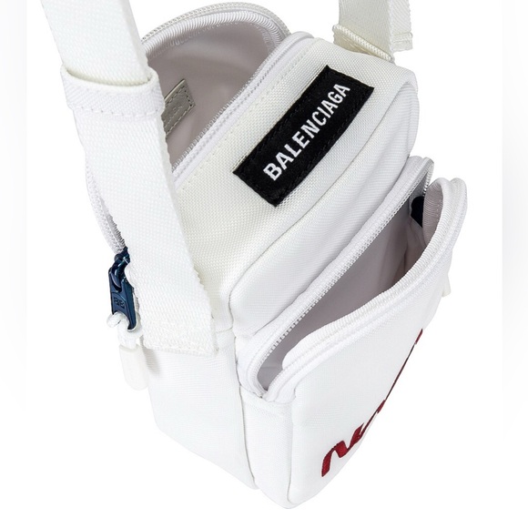 NWT Balenciaga Nasa Logo Phone Holder Crossbody Bag White Recycled Nylon - Picture 2 of 12
